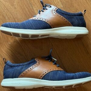MENS BLUE COLE HAAN ORIGINAL GRAND OS TOUR BLUE KNIT COGNAC LEATHER OXFORD 9.5